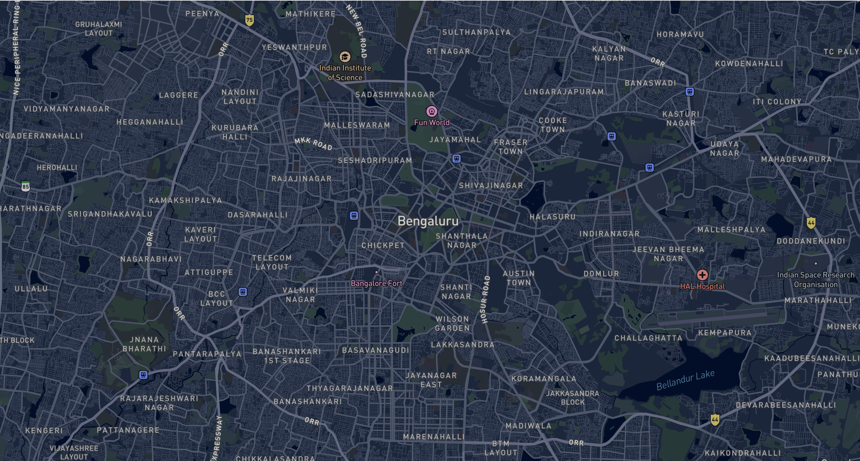 Dark map of Bangalore, India